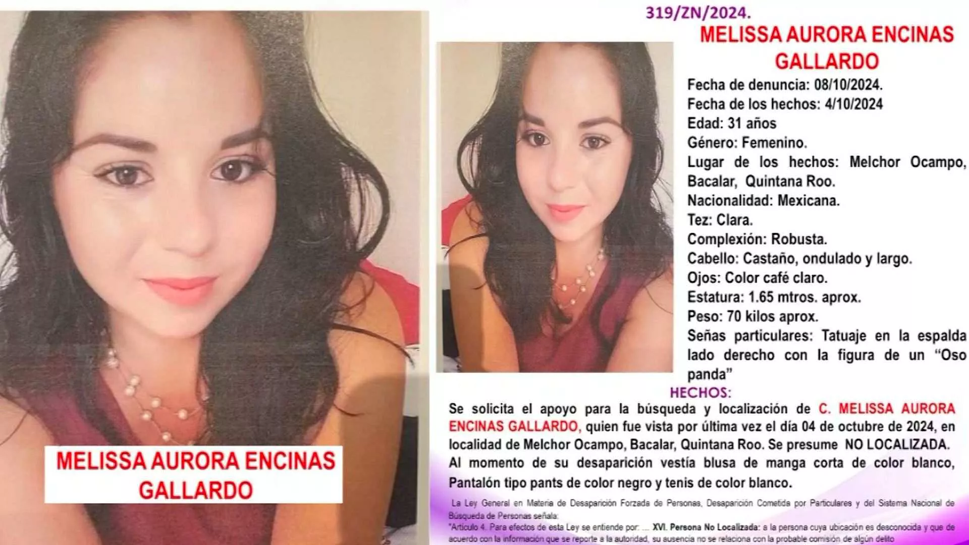 Emiten Ficha de Búsqueda por Mujer Desaparecida en Quintana Roo